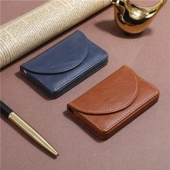 Business Card Holder, PU Leather Business Card Case Pocket Credit Card Holders - Picture 6 of 7